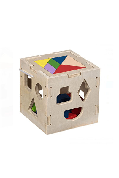 wood toys Монтесори дървен сортер за бебета – 14 x 14 x 14 см, многоцветен