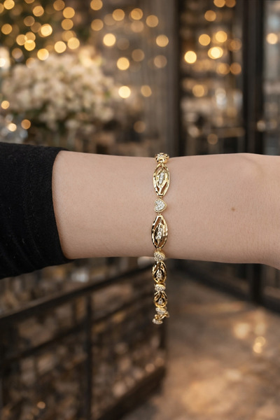 XUPING JEWELRY 14K GOLD KALPLİ BADEM MODEL KADIN BİLEKLİK 17+2CM