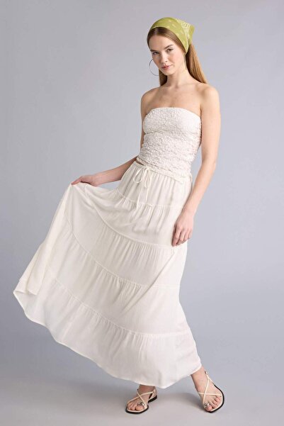 DeFacto Normal Waist Cotton Lined Crinkle Fabric Maxi Skirt H3335Ax26Sm