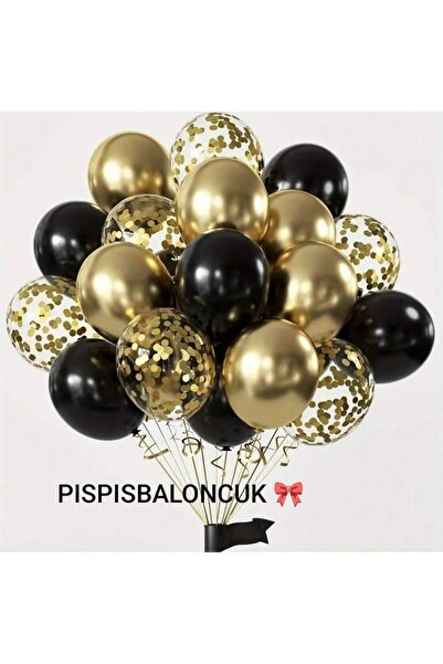 PISPISBALONCUK 3 adet siyah Gold konfetili şeffaf balon doğum günü baby showe...