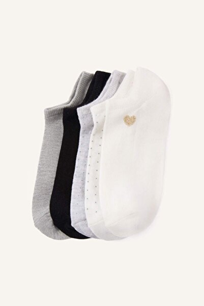 DeFacto Women's Heart Patterned Glittery 5-Piece Cotton Sneaker Socks H3140Axns