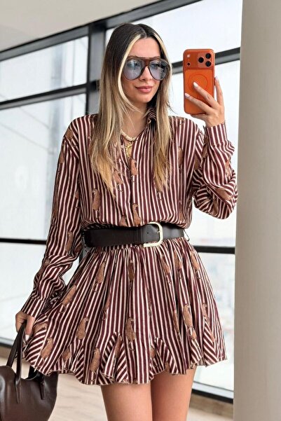 Lijuri Φόρεμα με σχέδιο τίγρης, βολάν στο τελείωμα της φούστας και ζώνη με επ...