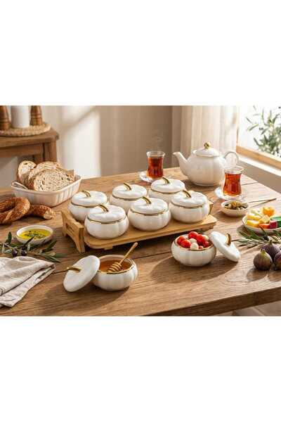 Le Paon 13 Parça Bambu Tepsili Porselen Bal Kabağı Kahvaltılık & Sosluk Seti ...