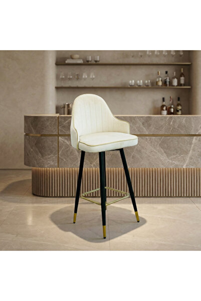 Ebticar Beige velvet bar stool with a fixed back and spacious seating