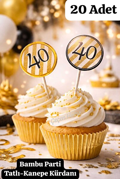 ÇEÇEN HOME (20 Adet) 40 Yaş Parti Kanepe Kürdanı 40 Yazılı Pasta-Tatlı Kürdan...