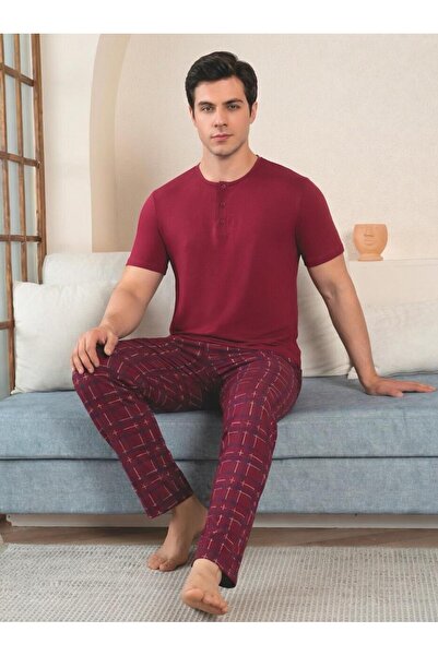 MEBA Erkek Baba Çeyizlik Modal Kumaş Altı Cepli Kısa Kollu Fit Yaka Düğmeli Cotton Pijama Takımı