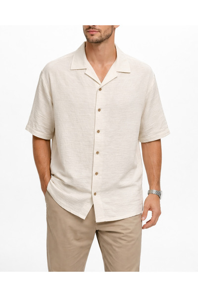 Yena Tekstil Summer Beige Relaxed Fit Men's Shirt