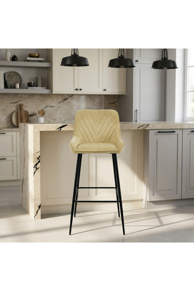 Ebticar Beige velvet bar stool with elegant embroidery
