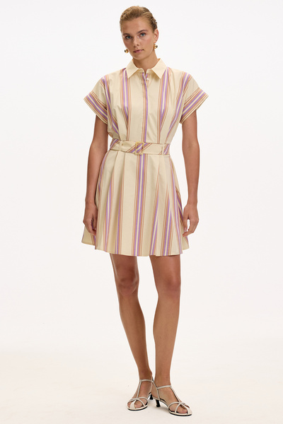 Exquise Shirt Collar Short Sleeve Belted Pocket Regular Mini Dress