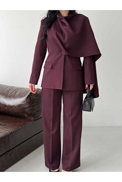 MYGİYİMİSTANBUL Elegant and Wide-Leg Pants with a Draped Shawl Detail on the ...