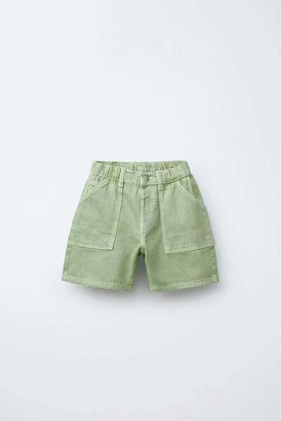 Magu Unisex Kids' Cotton Light Green Shorts with Pockets - Comfortable Fit