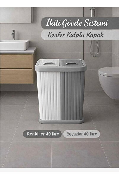 EGENİN İNCİSİİ Kirli Çamaşır Sepeti İki Bölmeli 80 Lt Büyük