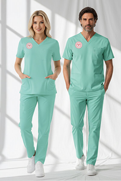 ÇİZGİ MEDİKAL Σετ Scrubs Lycra για Οικογενειακή Υγεία, Συμβατό με το Νέο Κανο...