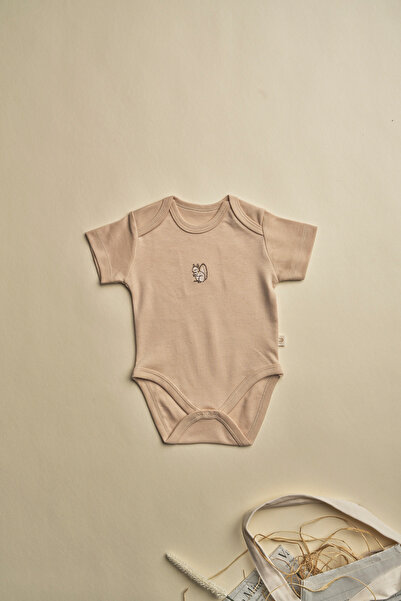 Oh La La Koala For Little Ones Beige Squirrel Embroidered Short Sleeve Snap F...