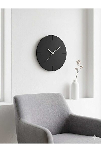 Saatnâme El Boyaması Siyah Minimal Duvar Saati - Dekoratif 35x35 cm MDF - Ses...