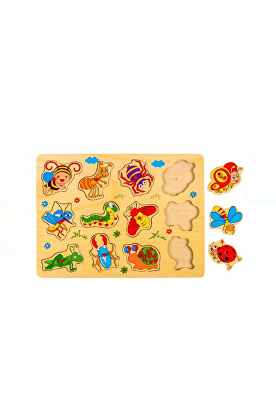 Wooden Toys Puzzle din lemn cu butoane – Insecte, 30 x 22 cm, 12 luni+