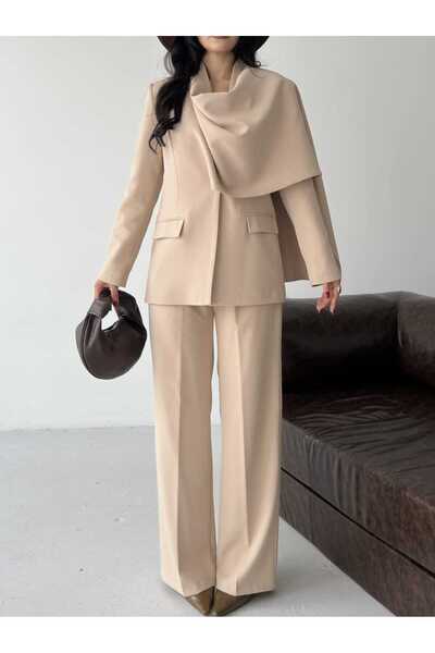 MYGİYİMİSTANBUL Κομψό παντελόνι με φαρδιά μπατζάκια και λεπτομέρεια ντραπέ σά...