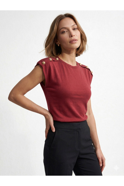Moda Lounge YENİ ÜRÜN Pamuk Dokulu Vatkalı Düğme Detaylı Bluz