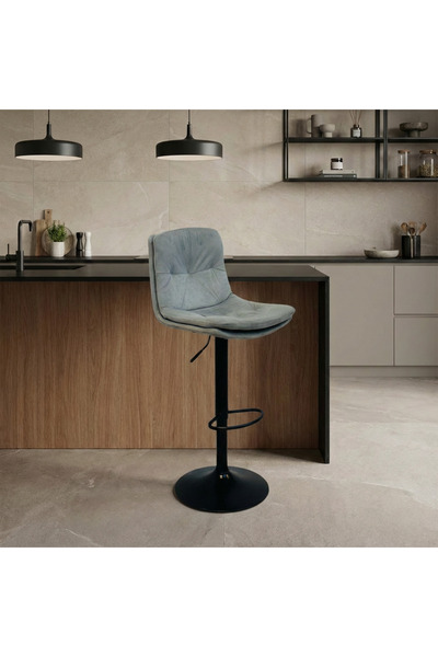 Ebticar Light gray bar stool with soft fabric and button tufted back