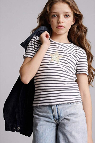 DeFacto Μπλουζάκι με σχέδιο αστεριών και κορδόνια για κορίτσια H6956A826SM