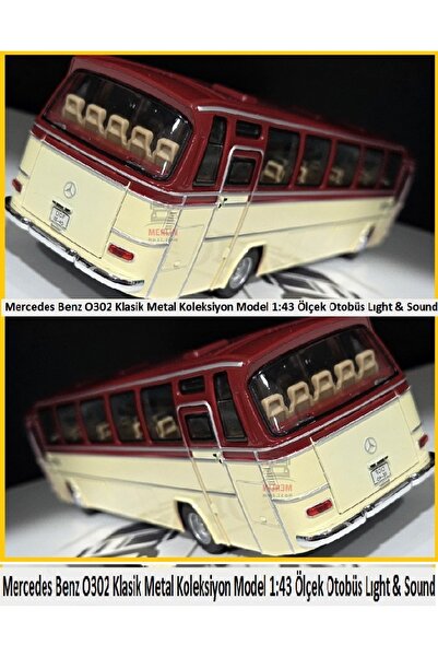 OYUNCAKSAHİLİ Mercedes Benz O302 Model 25cm Metal Koleksiyon Model Klasik Nostalji Orjnal Otobüs Kapıları Bagajı Açılır Işıklı Ses Efektli