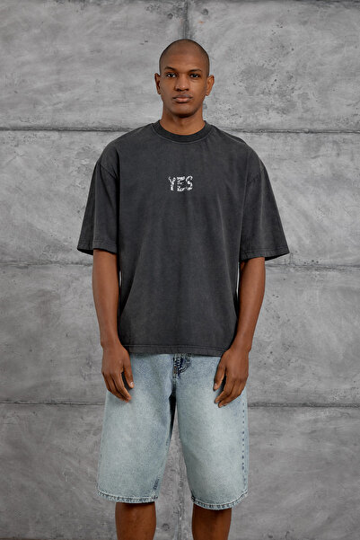 NOMARC Tricou supradimensionat, cu imprimeu, lavabil, cu efect de afumat.