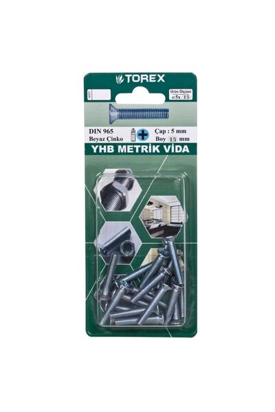 Torex Yhb Küt Uçlu Metrik Vida 5x15 mm Dın965, 1P=17 adet