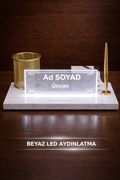 Digital Hayat Kişiye Özel Işıklı Masa İsimliği Mermer LED Ofis Ayna/Cam İsiml...