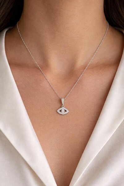 Vira Rise Women's Silver Color Zircon Stone Steel Eye Pendant Necklace