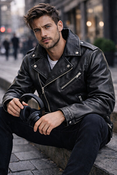 OEM Μπουφάν σε στυλ μηχανόβιου - Μαύρο, XL