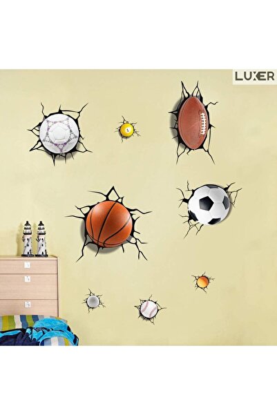 LUXER Σετ 8 τρισδιάστατων διακοσμητικών αυτοκόλλητων με σχέδια αθλητικών μπαλ...