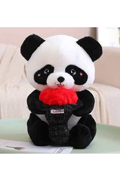 NB market panda peluş oyuncak elinde gül buketi 50cm büyük boy tatlı peluş