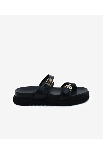 Greyder Γυναικείες μαύρες παντόφλες από γνήσιο δέρμα 6Y2CT59249