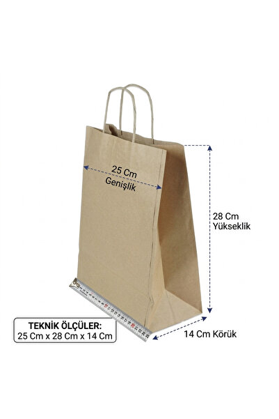 Kraft Çanta 25x28x14 cm Burgu Saplı Kağıt Çanta - 300 Adetli Koli