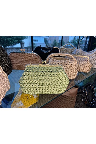 AHK Bag Beauty AHK Bağ El örgüsü yeşil vintage çanta - astarlı özel tasarım