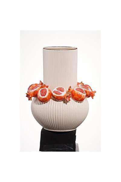 Generic New In Cerelia Pomegranate Vase 25.2X25.2X31Cm -Cream/Red