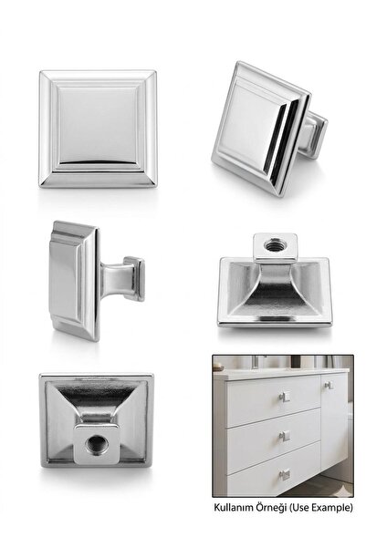GenelTedarik Parlak Krom Kare Kulp - Mutfak ve Banyo İçin Dekoratif Seri( 1 A...