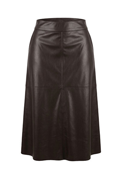 Sentez Γυναικεία δερμάτινη φούστα - Βαθύ καφέ
