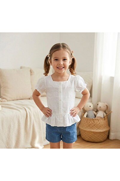 Miniminnakkidswear Kız çocuk beyaz fırfırlı düğmeli gömlek 6-36 ay
