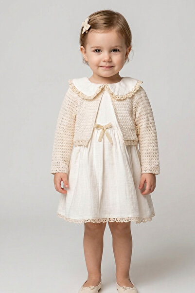 Bebezade Baby Girl Lıora Long Sleeve Bow Detailed Muslin Dress