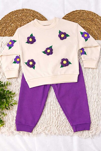 minimundo baby طقم بناتي مزين بالزهور