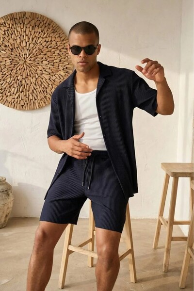 MADZEYMODA Cămașă și pantaloni scurți pentru bărbați, cu mânecă scurtă, bleum...