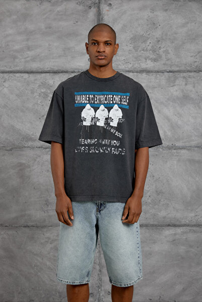 NOMARC Καπνιστό μπλουζάκι 3 ADAM με στάμπα, που πλένεται, σε μεγάλο μέγεθος