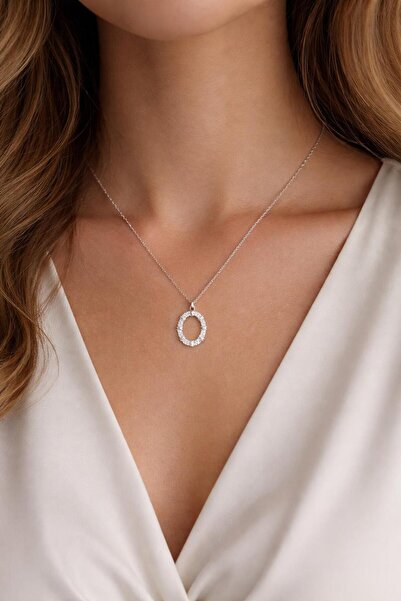 Vira Rise Stainless Steel Silver Color Zircon Stone Oval Ring Pendant
