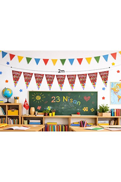 bakgelal 23 Nisan Üçgen Flama Seti 10’lu – 2 Metre Banner, Sınıf ve Okul Süsl...