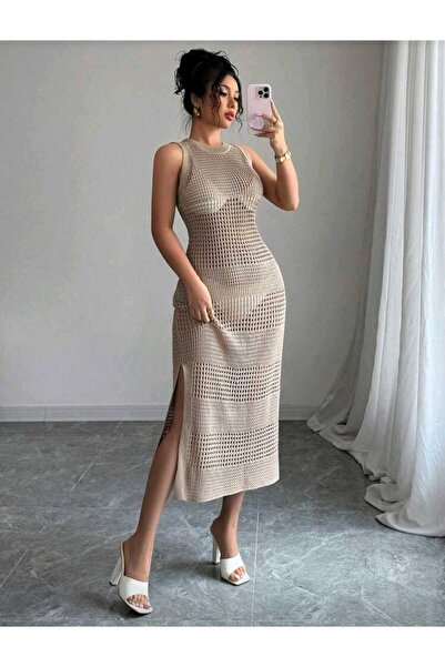 Bracha Rochie de plajă tip pareo, cu decolteu rotund, model ajurat, detaliu c...