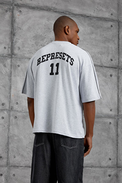 NOMARC Tricou oversize gri cu imprimeu OVERCOMEE