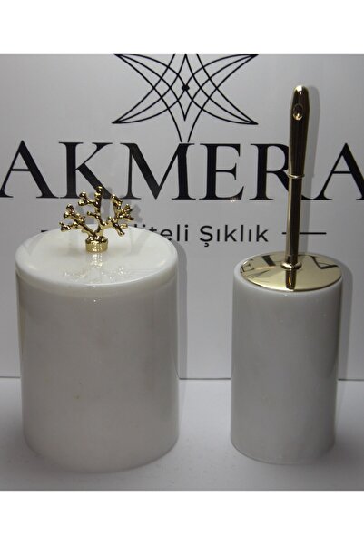 Akmera Home Gerçek Mermer Banyo Seti 2 Parça Fırçalık,Çöp Kovası