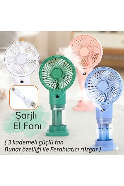 BarkoFix El Tipi Sulu Soğuk Buharlı Fan Şarjlı Mini Vantilatör 3 Kademeli USB...
