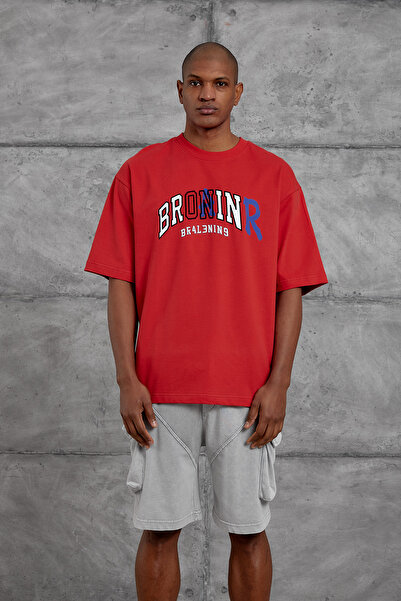 NOMARC Tricou supradimensionat roșu cu imprimeu BRONINR